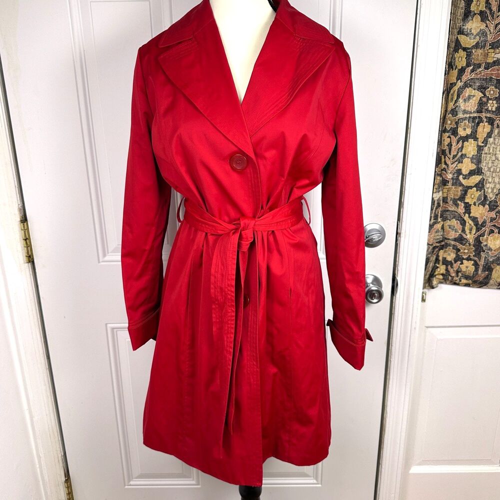 Talbots M Solid Red Belted Button Up Classic Mid … - image 1